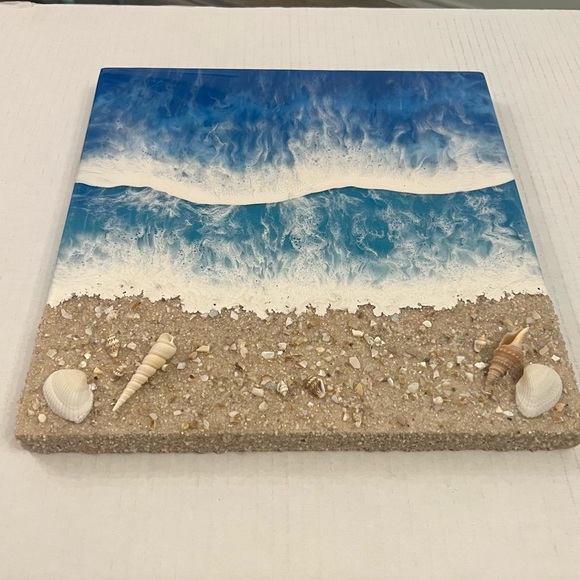 Resin textured ocean wall art 12 x 12 on wood - Picture 1 of 6